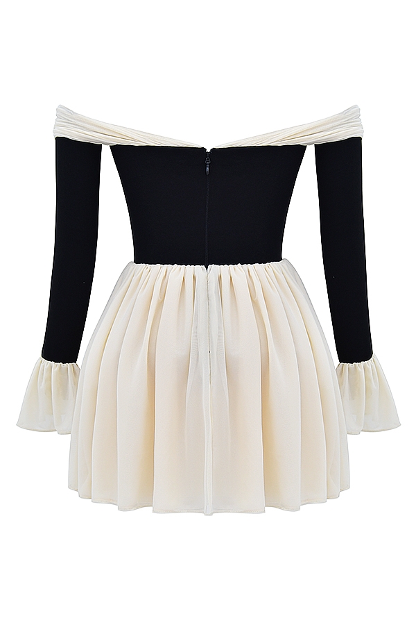 Alana-Black & Cream Off Shoulder Dress