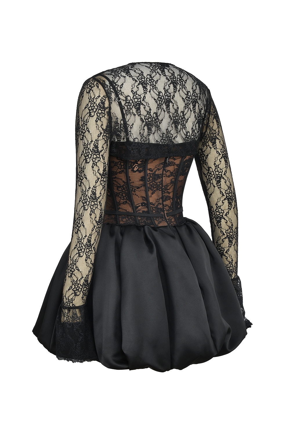 Beauty-Black Lace Puffball Mini Dress