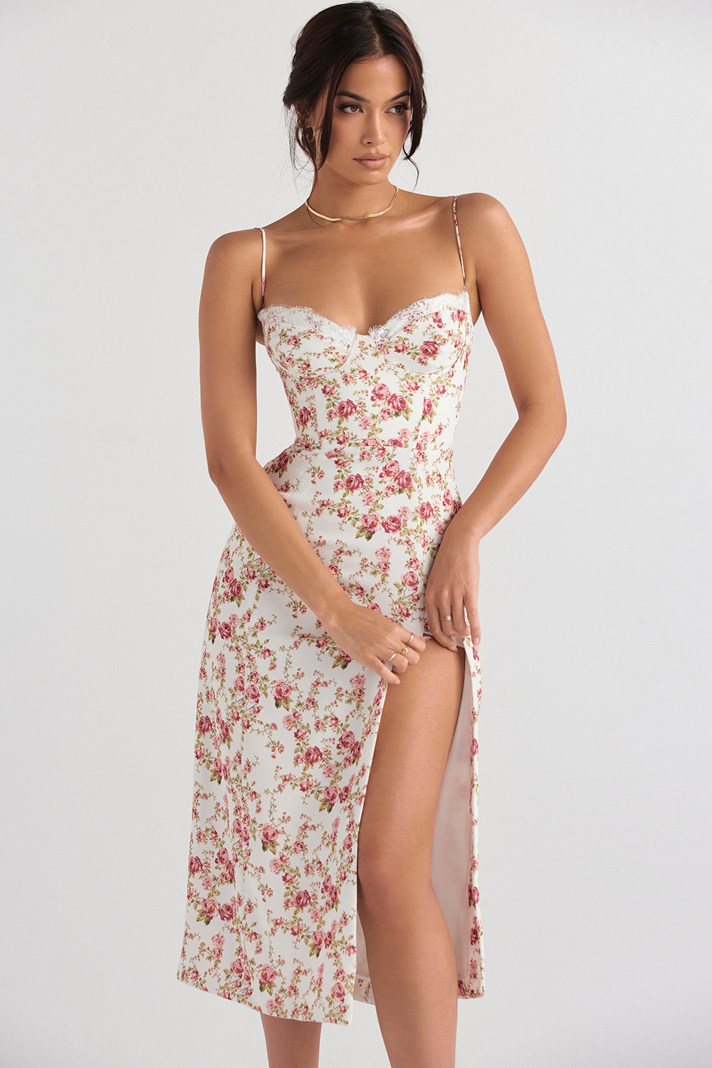 Charlotte-Rose Print Corset Midi Sundress