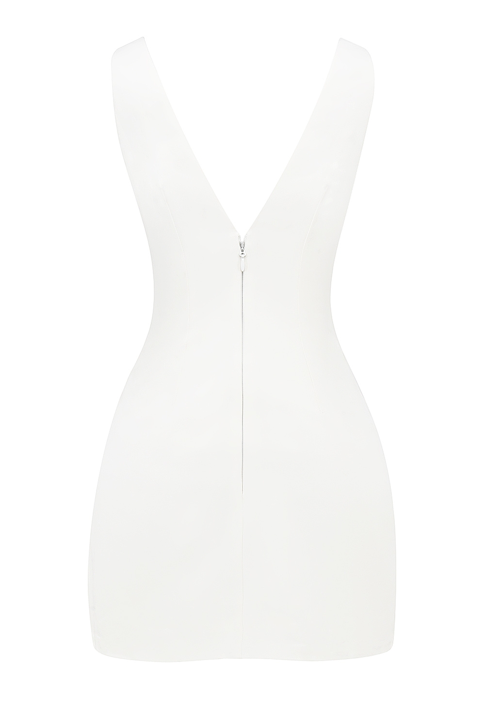Olympia-White Plunge Mini Dress