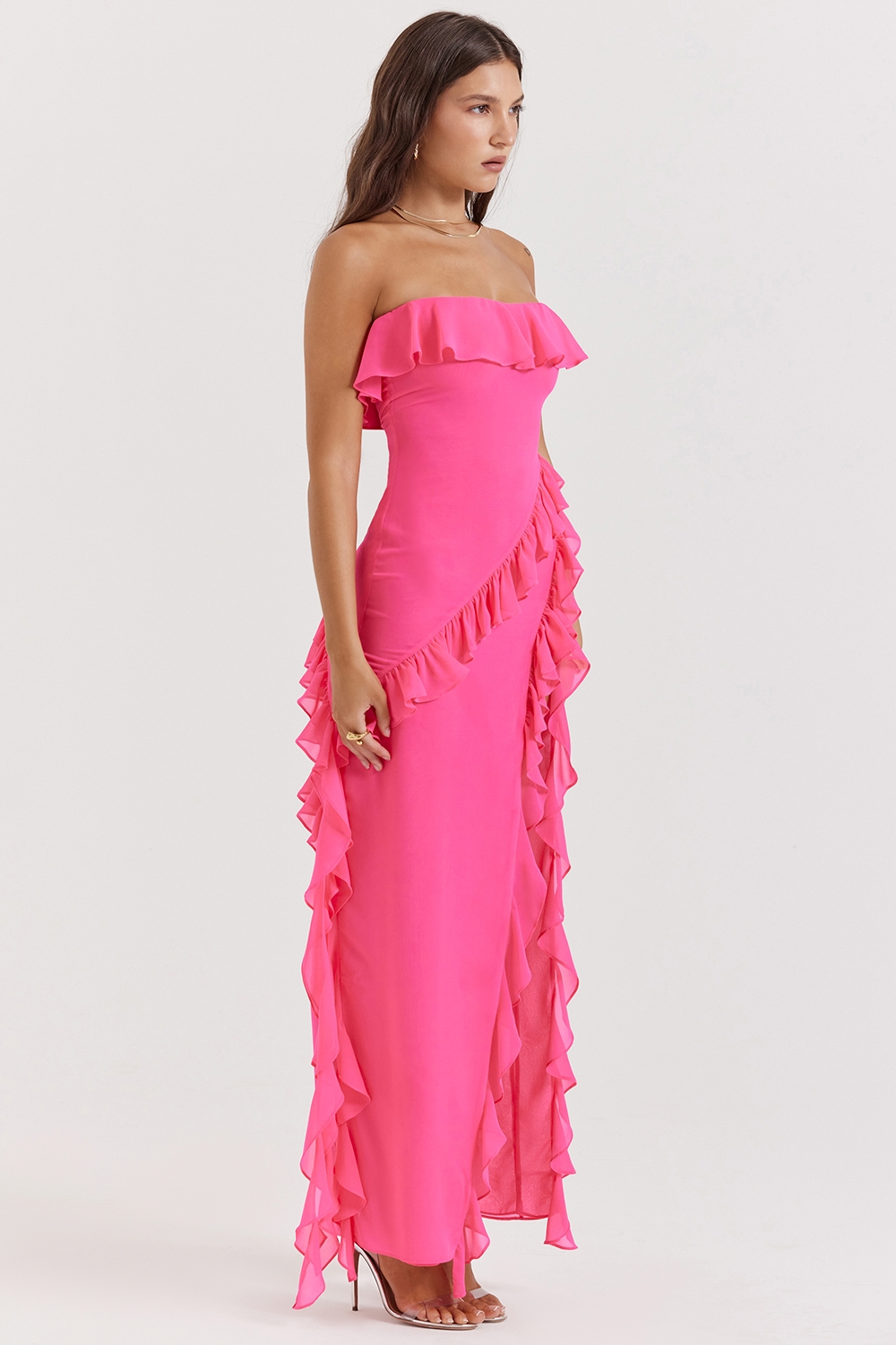 Sarina-Fuchsia Ruffle Maxi Dress