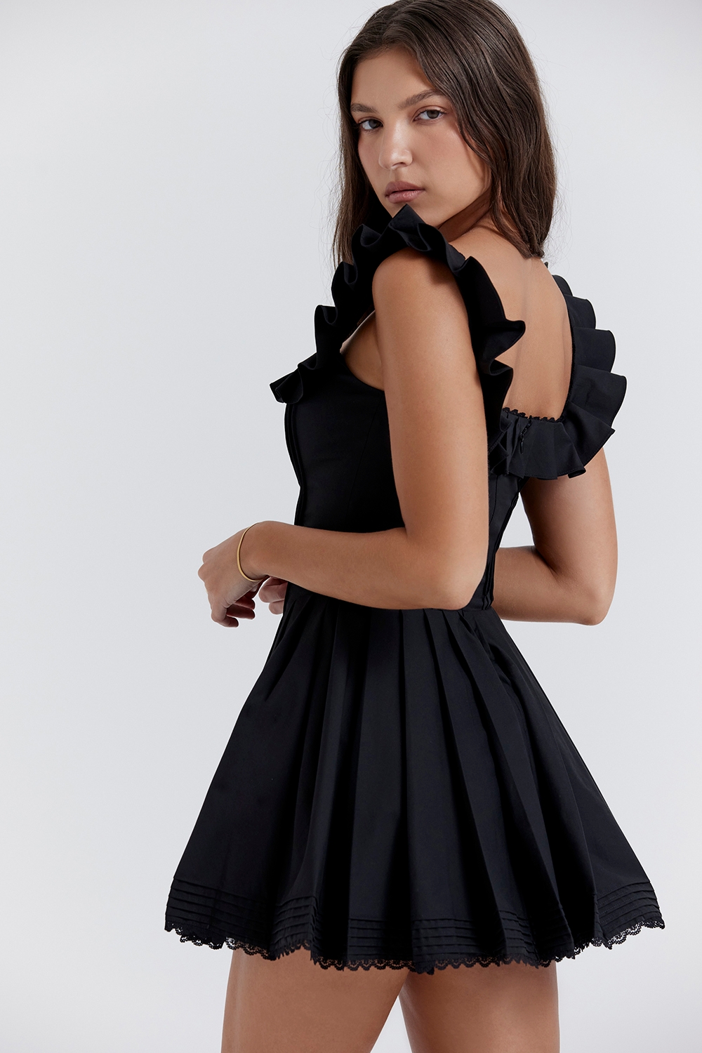 Jemima-Black Pin Tuck Pleated Dress
