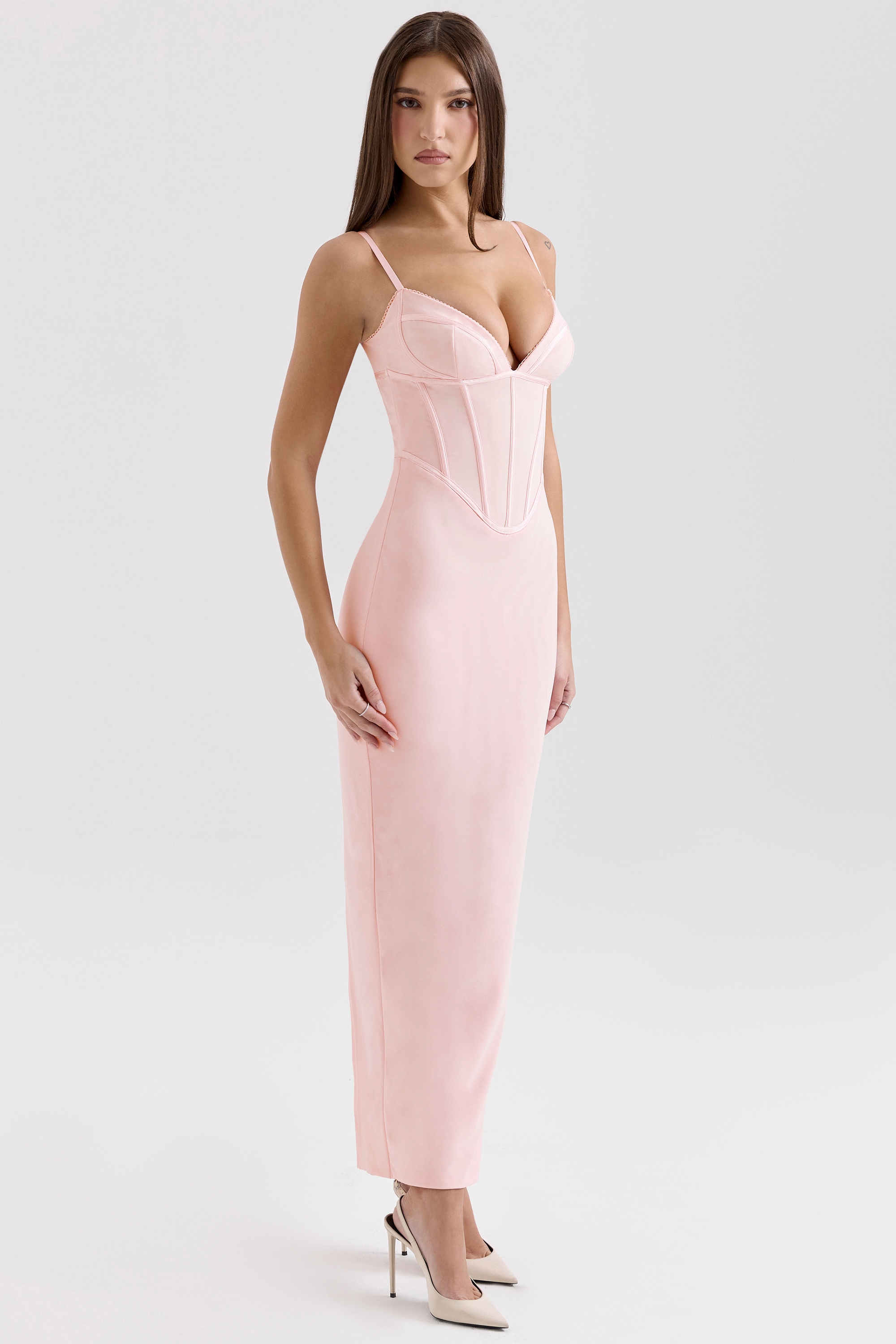 Romy-Pink Mesh Bodycon Maxi Dress