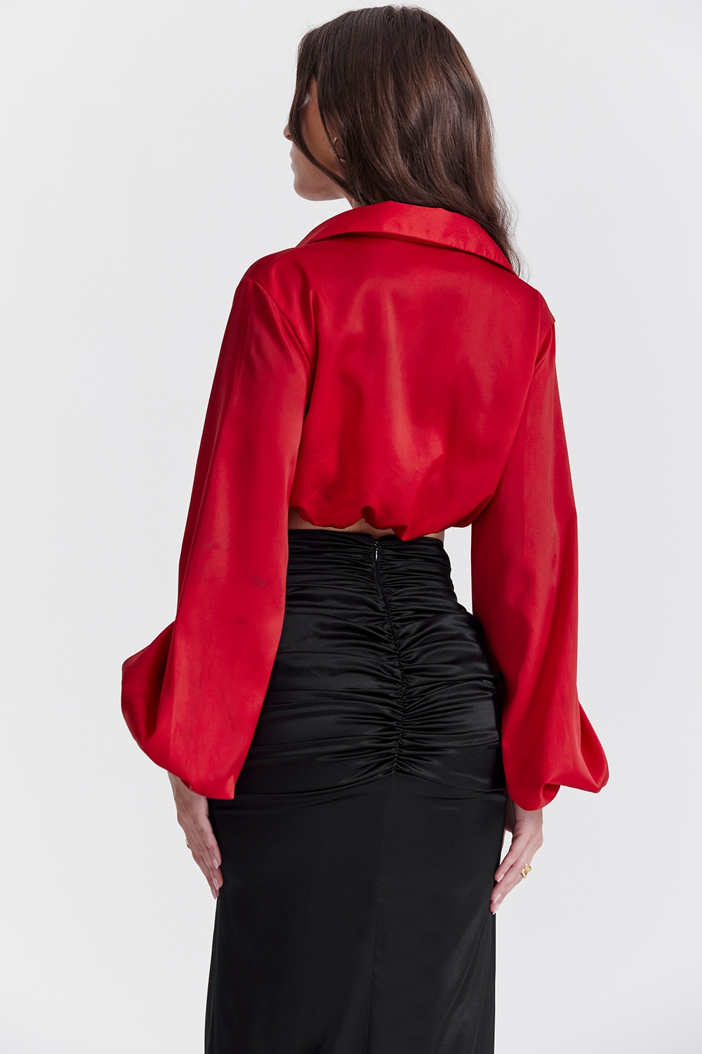 Laraine-Cherry Silk Blouson Top