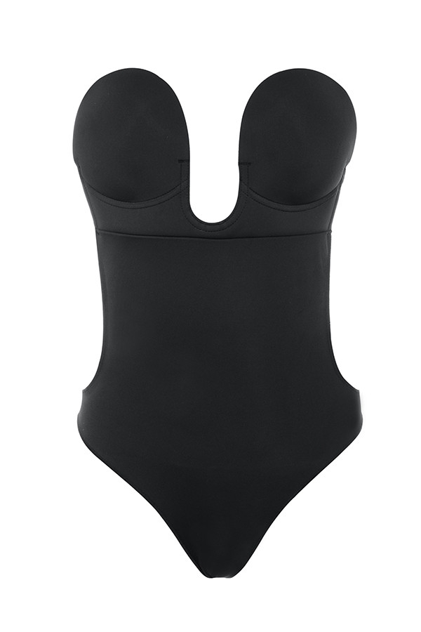 Plunge Self Adhesive Backless Bodysuit - Black