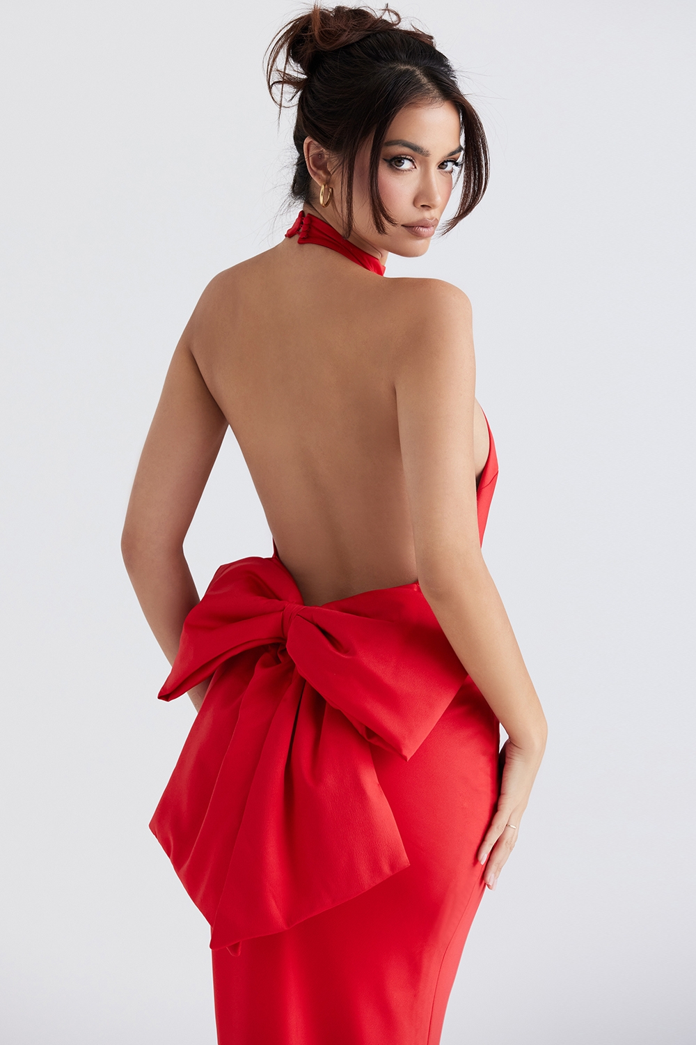 Ilaria-Red Bow Halter Dress