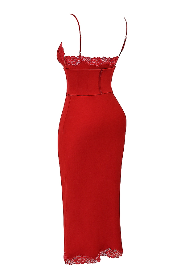Salma-Red Rose Satin Slip Dress