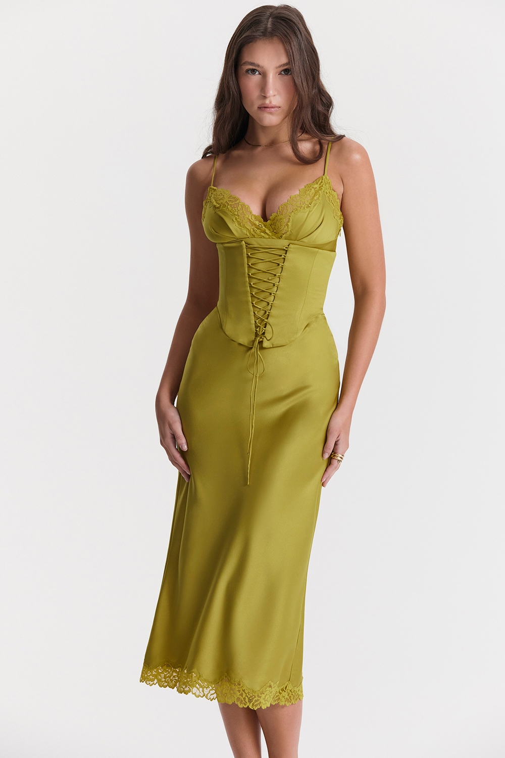 Salma-Chartreuse Satin Slip Dress