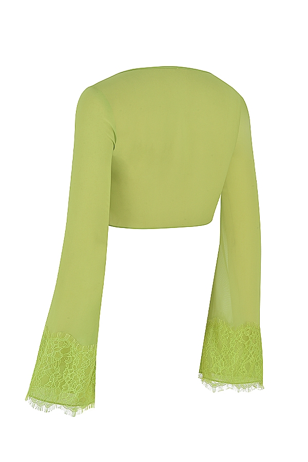 Tara-Lime Green Georgette Cropped Top