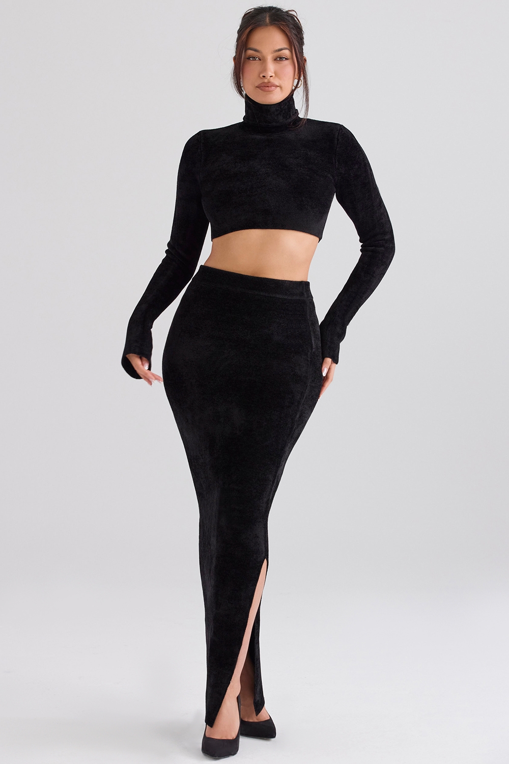 Suri-Black Chenille Cropped Top - SALE