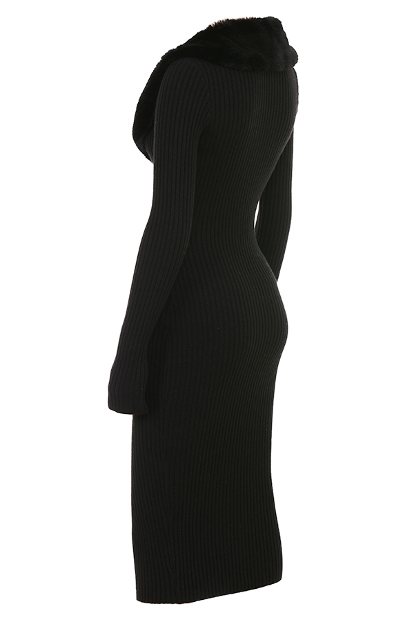 Raine-Black Faux Fur Trim Dress - SALE