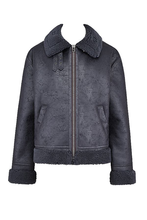 Madden-Grey Vegan Shearling Aviator Jacket