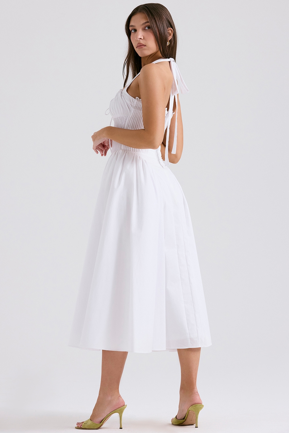 Adabella-White Cotton Halter Sundress