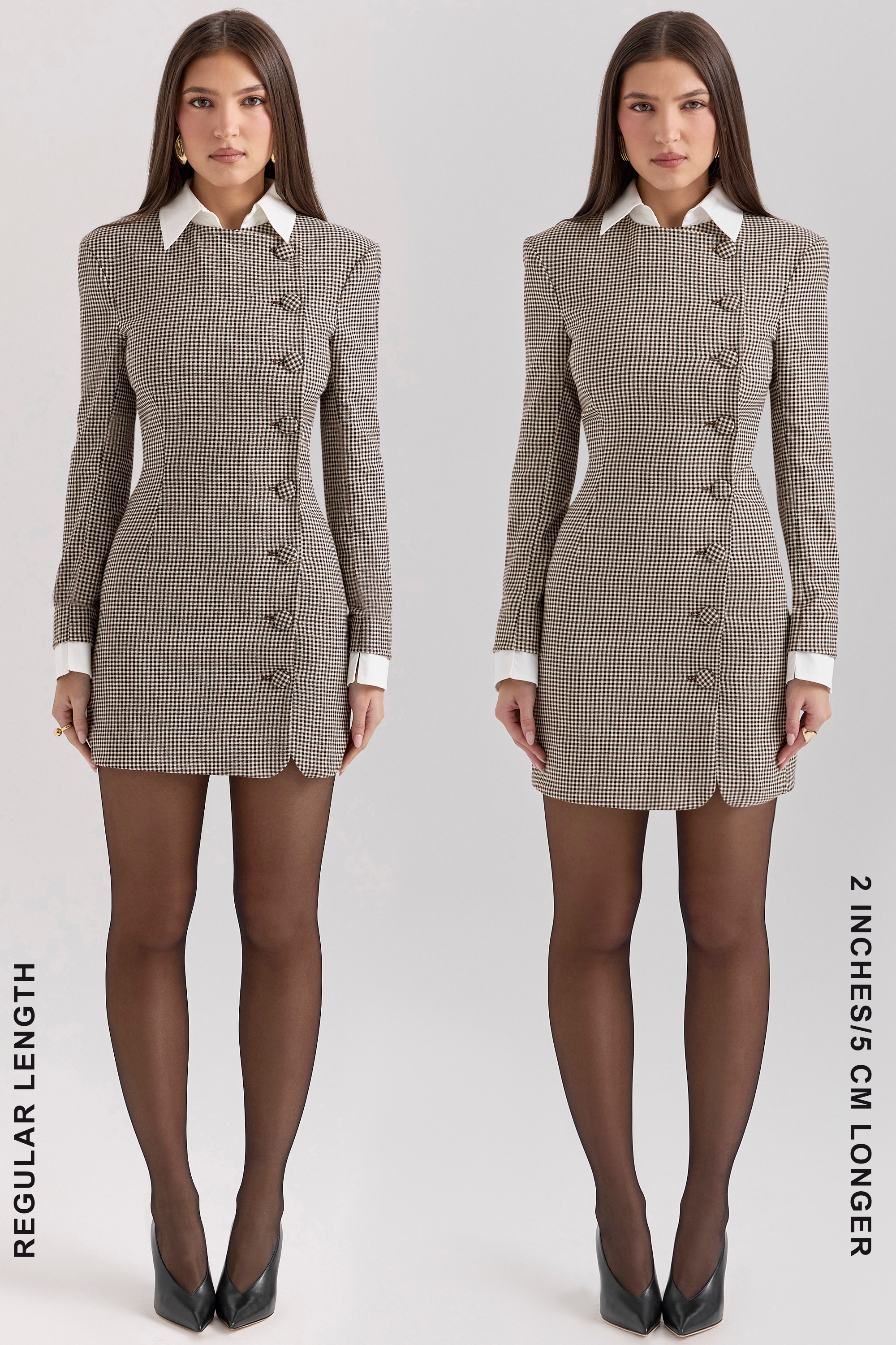 Leoni-Brown Puppytooth Check Bodycon Mini Dress