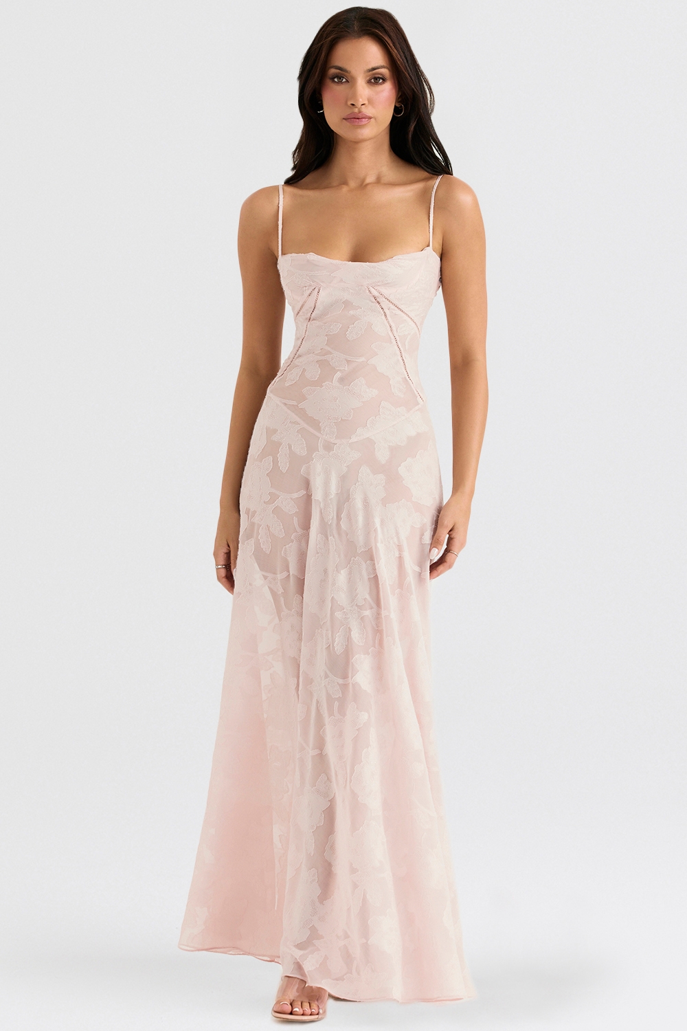 Seren-Soft Pink Floral Lace Back Maxi Dress