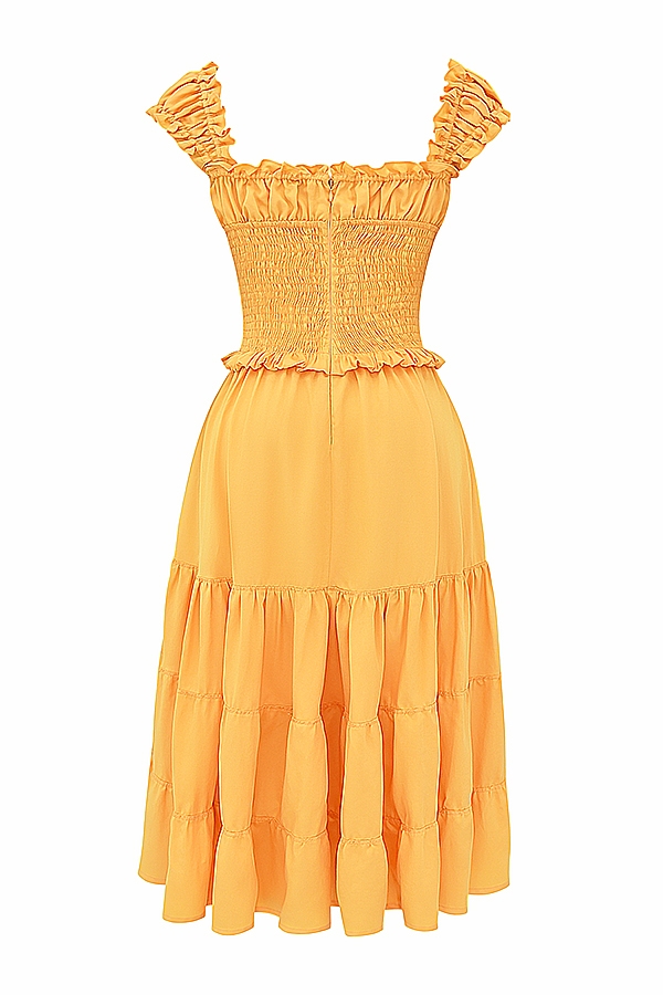 Phedra-Tangerine Shirred Sundress