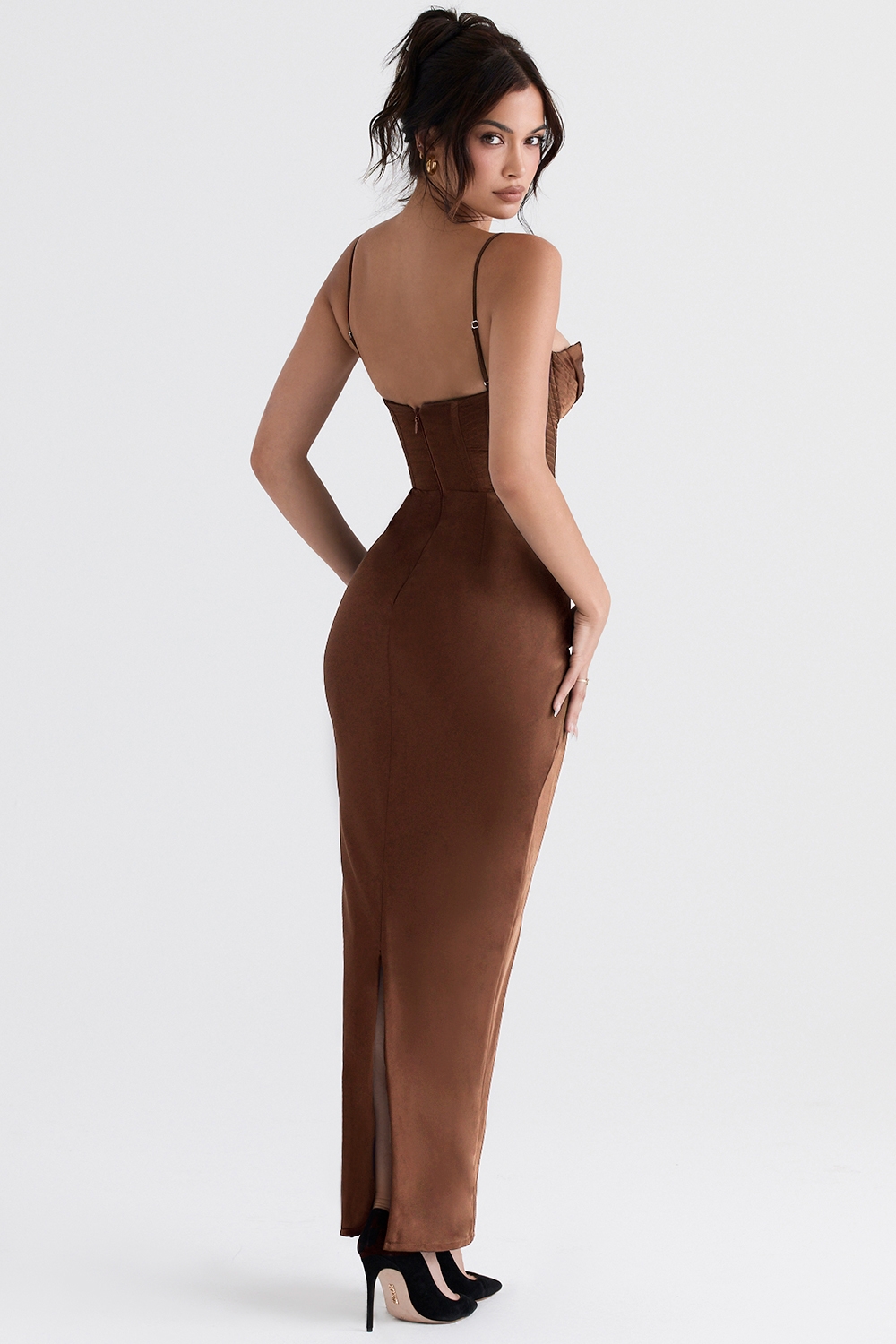 Charmaine-Chocolate Corset Maxi Dress
