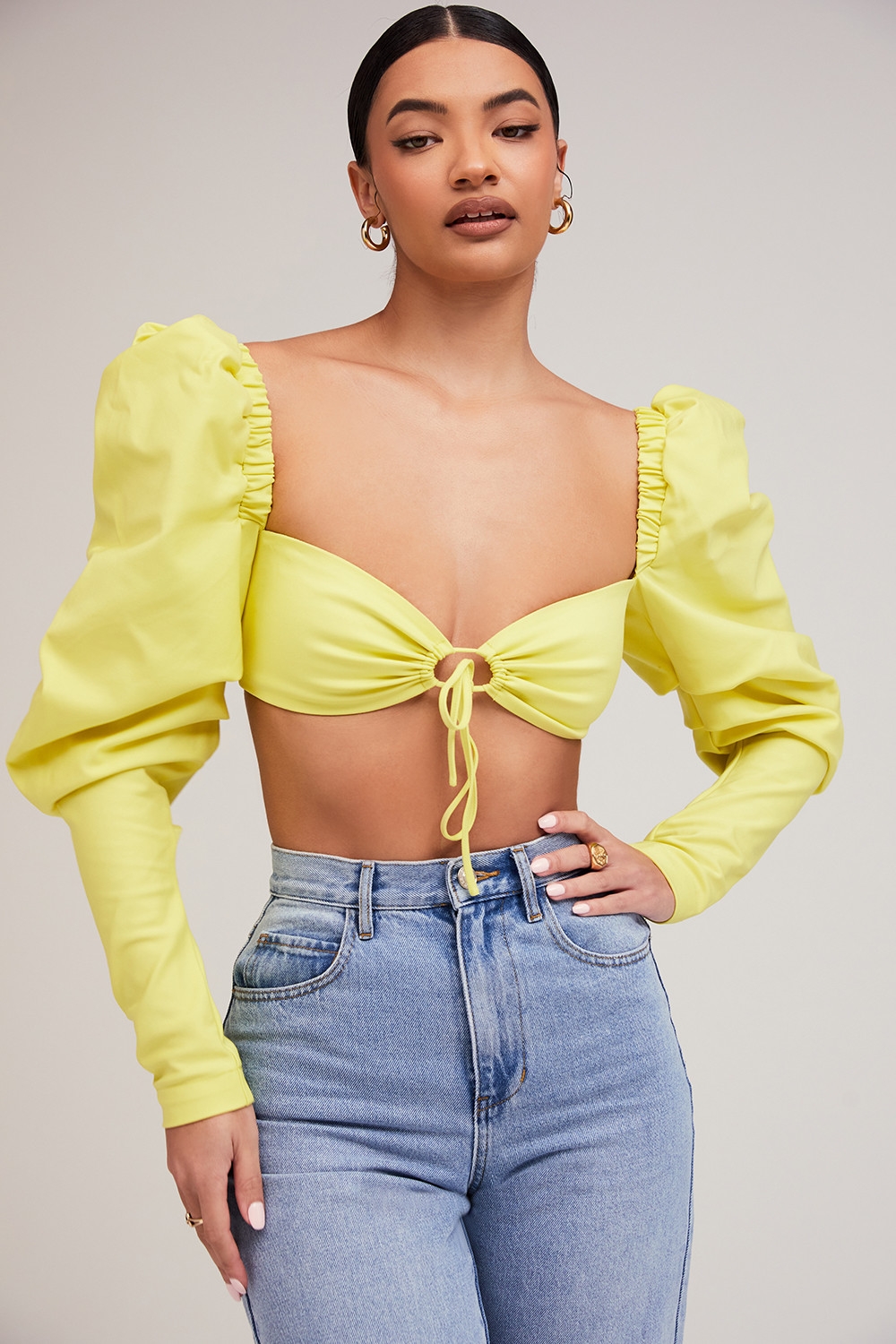 Tough Love-Mistress Rocks  Lemon Puff Sleeve Cropped Top - SALE