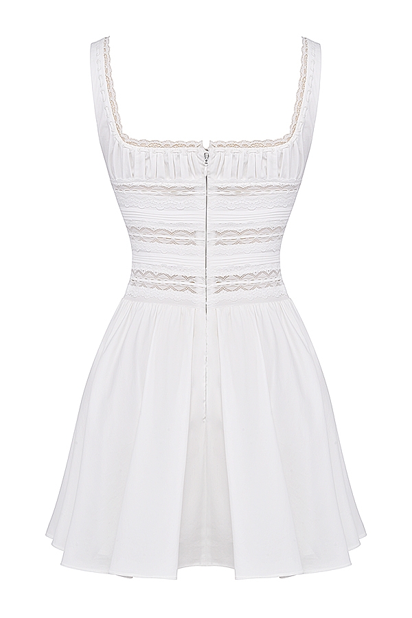 Tiffani-White Lace Trim Mini Dress