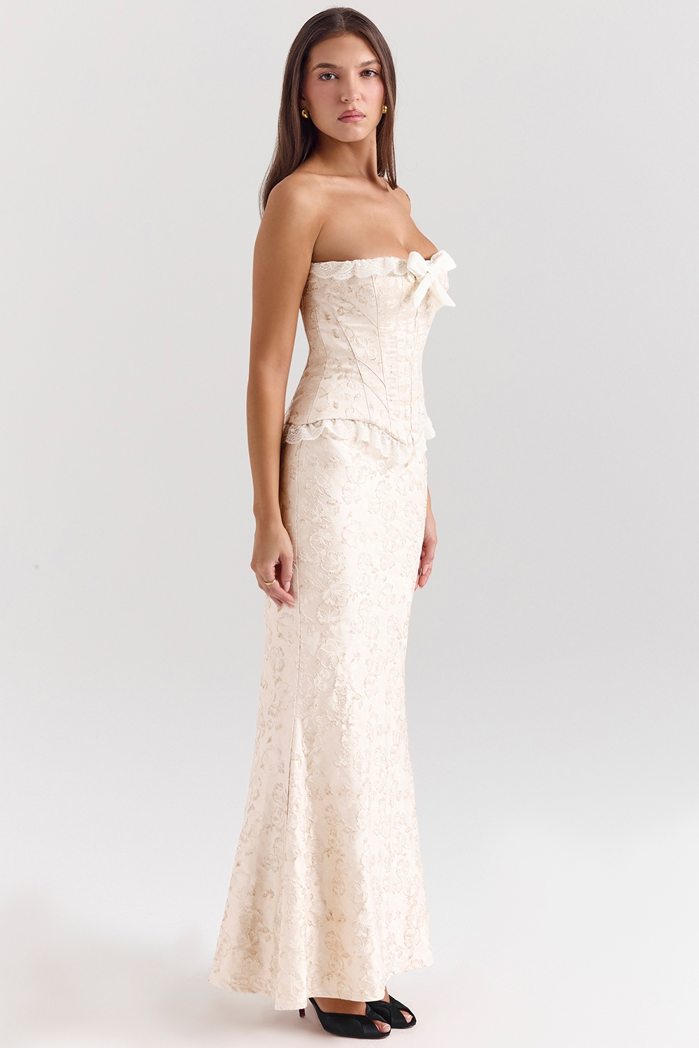 Mara-Ivory Metallic Jacquard Maxi Skirt