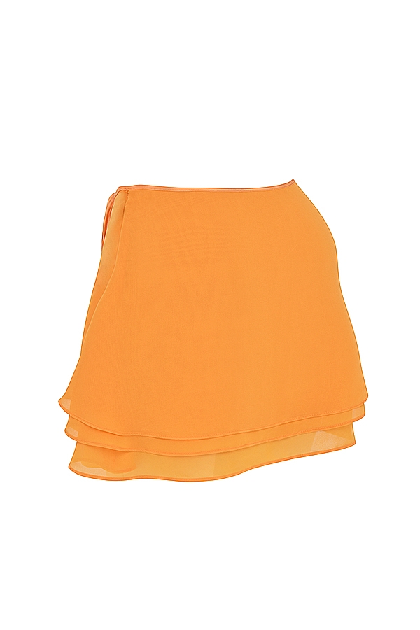 Clarice-Tangerine Floaty Layered Mini Skirt