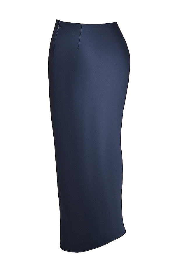Charlene-Navy Satin Bias Cut Maxi Skirt
