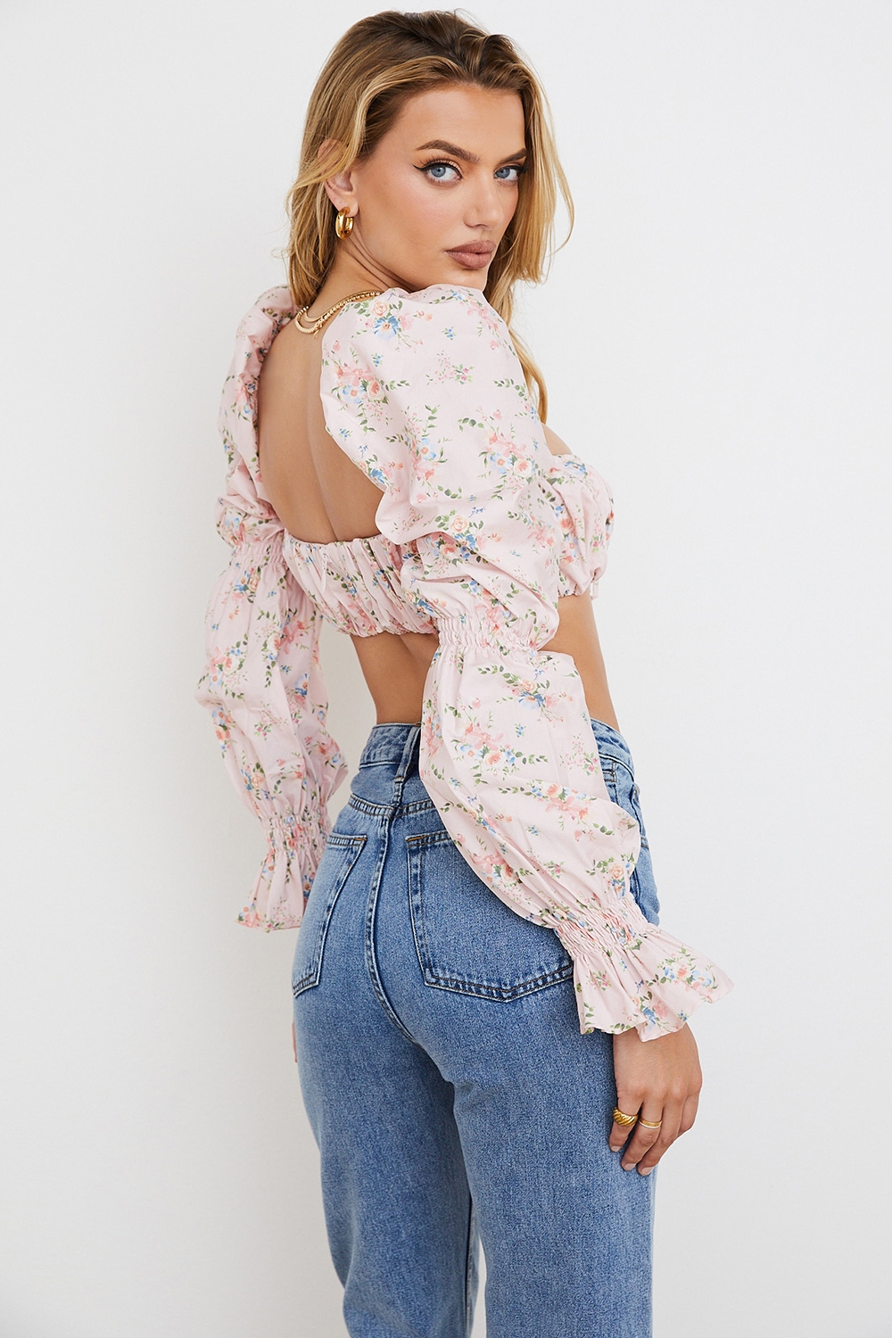 Henrietta-Pink Floral Shirred Bralette Top