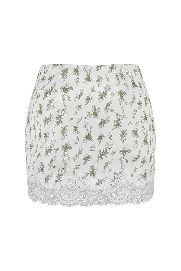 Noemie-Garden Print Lace Trim Mini Skirt
