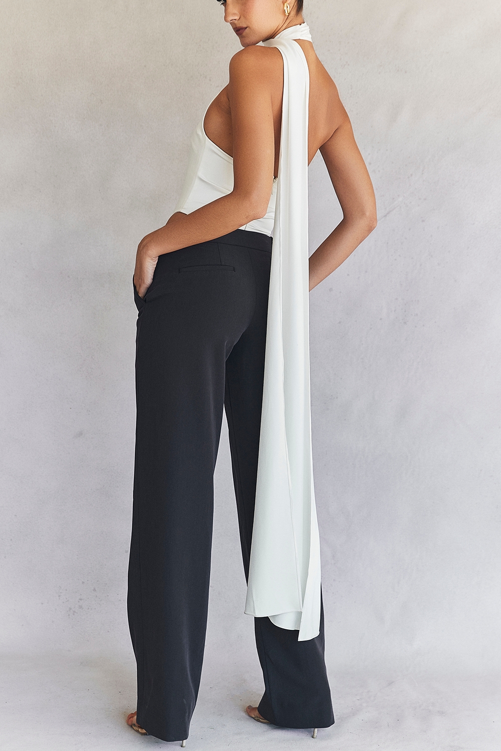 Farrah-Ivory Satin Wrap Neck Bodysuit