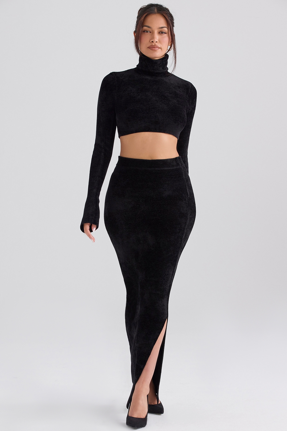 Rene-Black Chenille Maxi Skirt - SALE