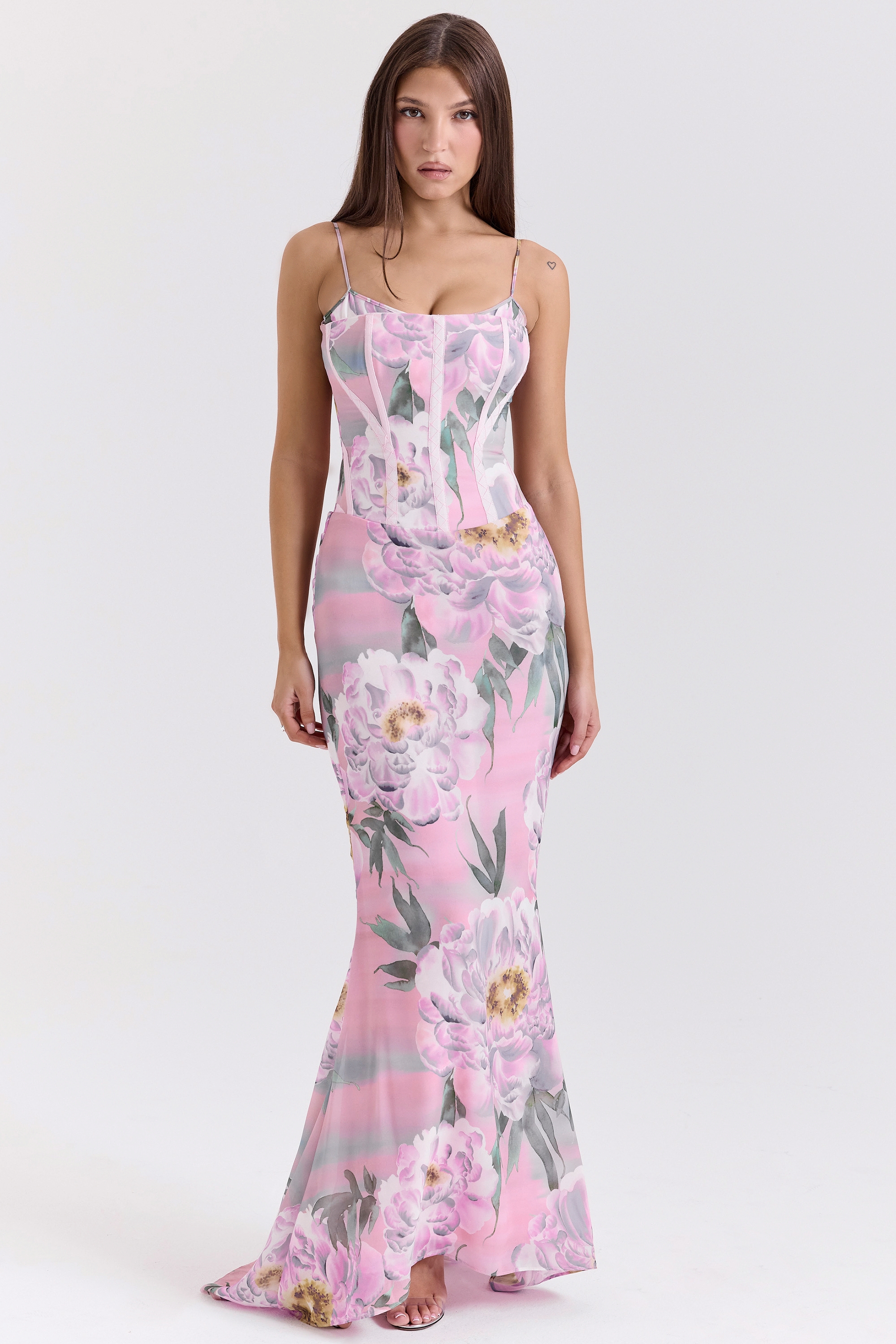 Antonina-Pink Floral Corset Maxi Dress