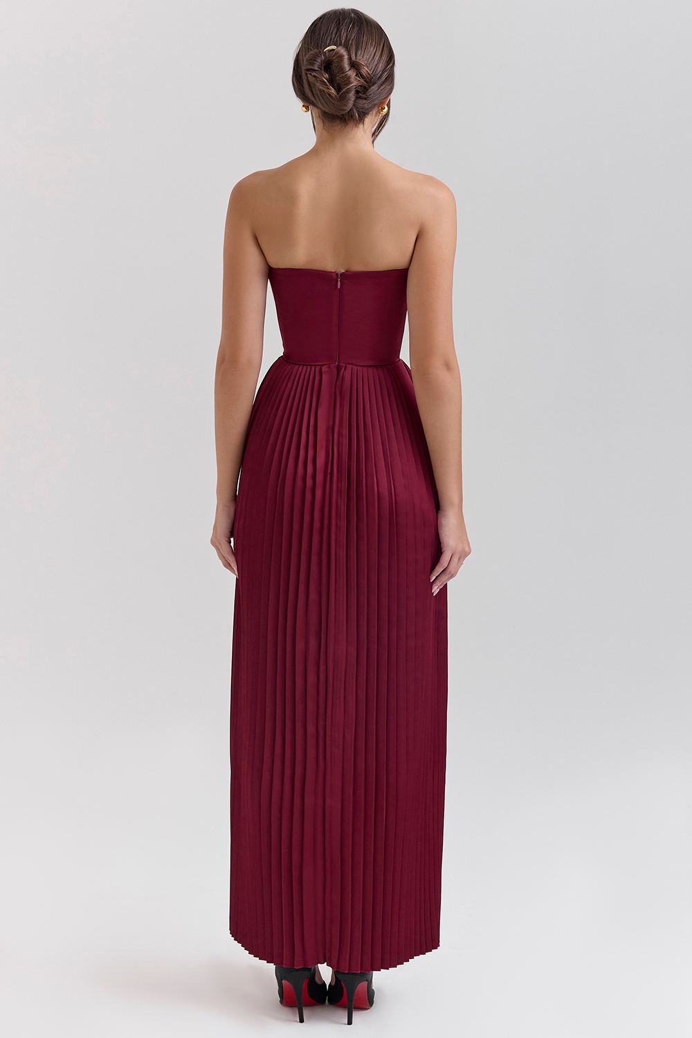 Marcella-Berry Pleated Satin Maxi Dress