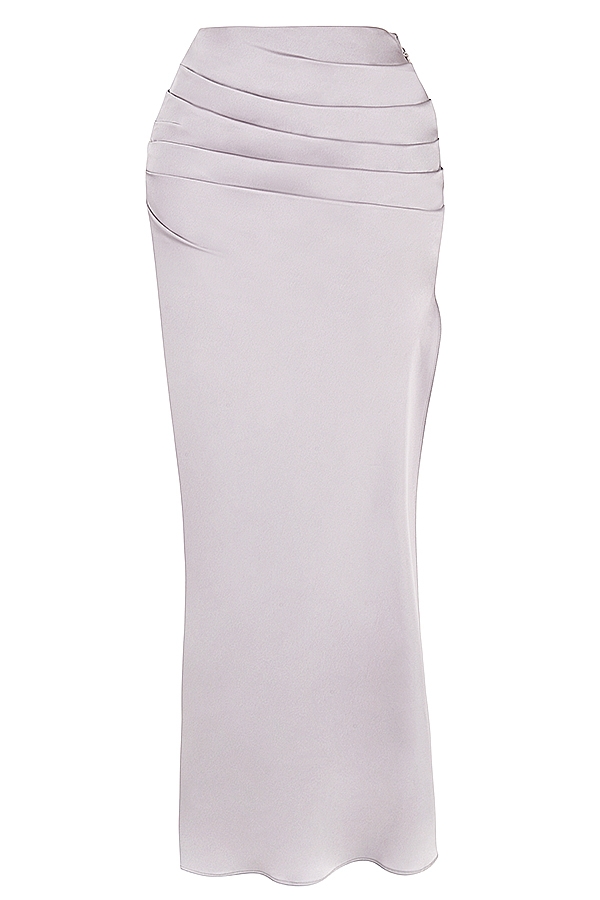 Jia-Grey Satin Gathered Maxi Skirt