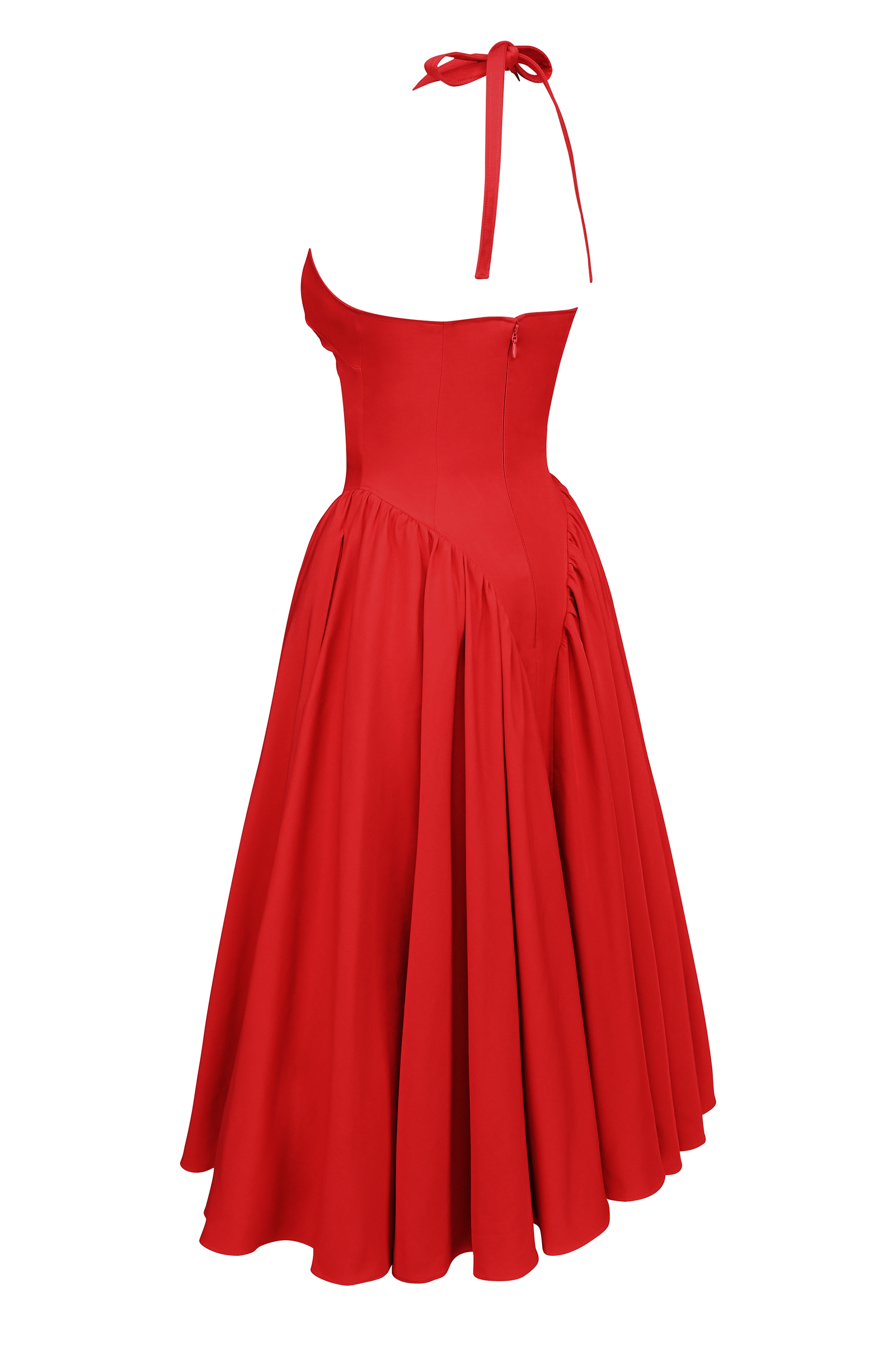 Marilyn-Red Twill Halter Midi Dress