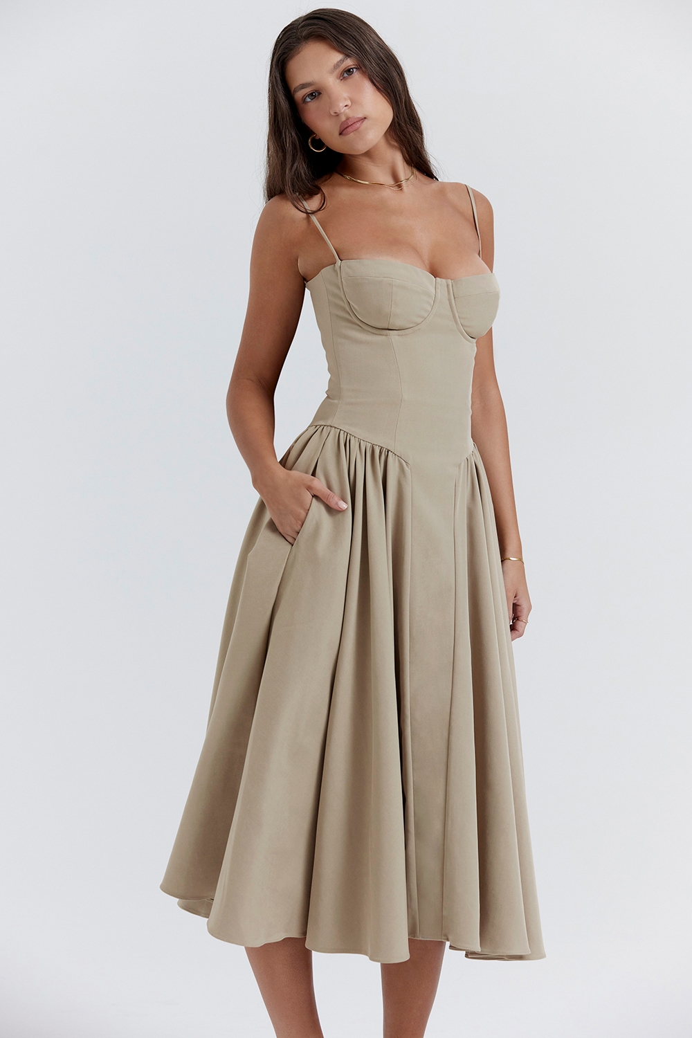 Samaria-Taupe Corset Sundress