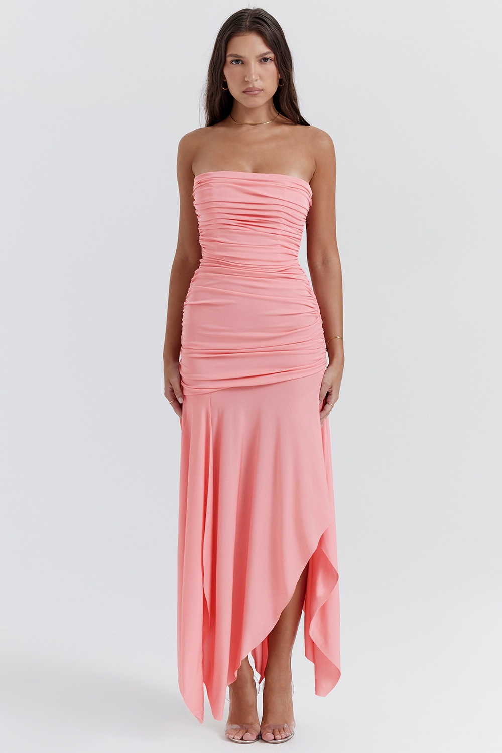 Ivana-Apricot Gathered Asymmetric Dress