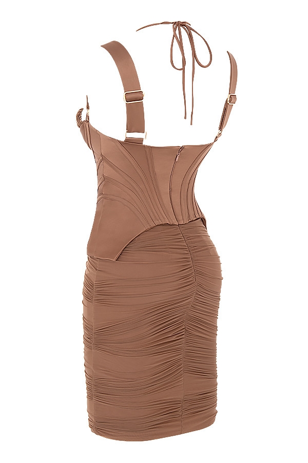 Talya-Toffee Corset Midi Dress