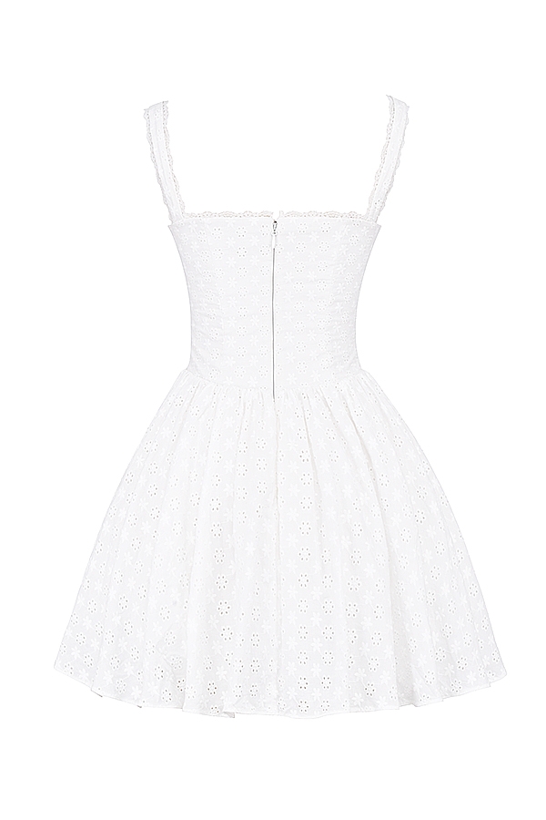 Brigitte-White Cotton Broderie Anglais Corset Mini Dress