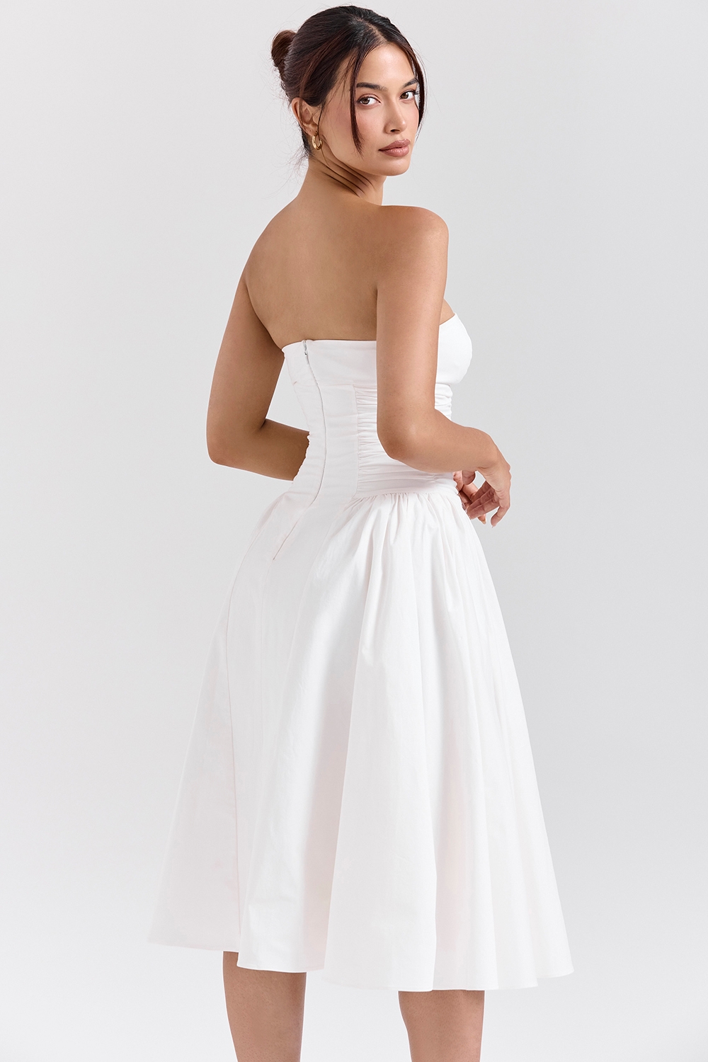 Georgiana-White Cotton Strapless Midi Sundress