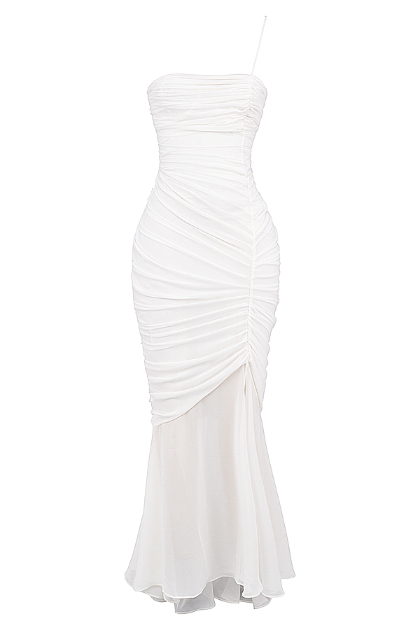 Pearla-Ivory Ruched Maxi Dress