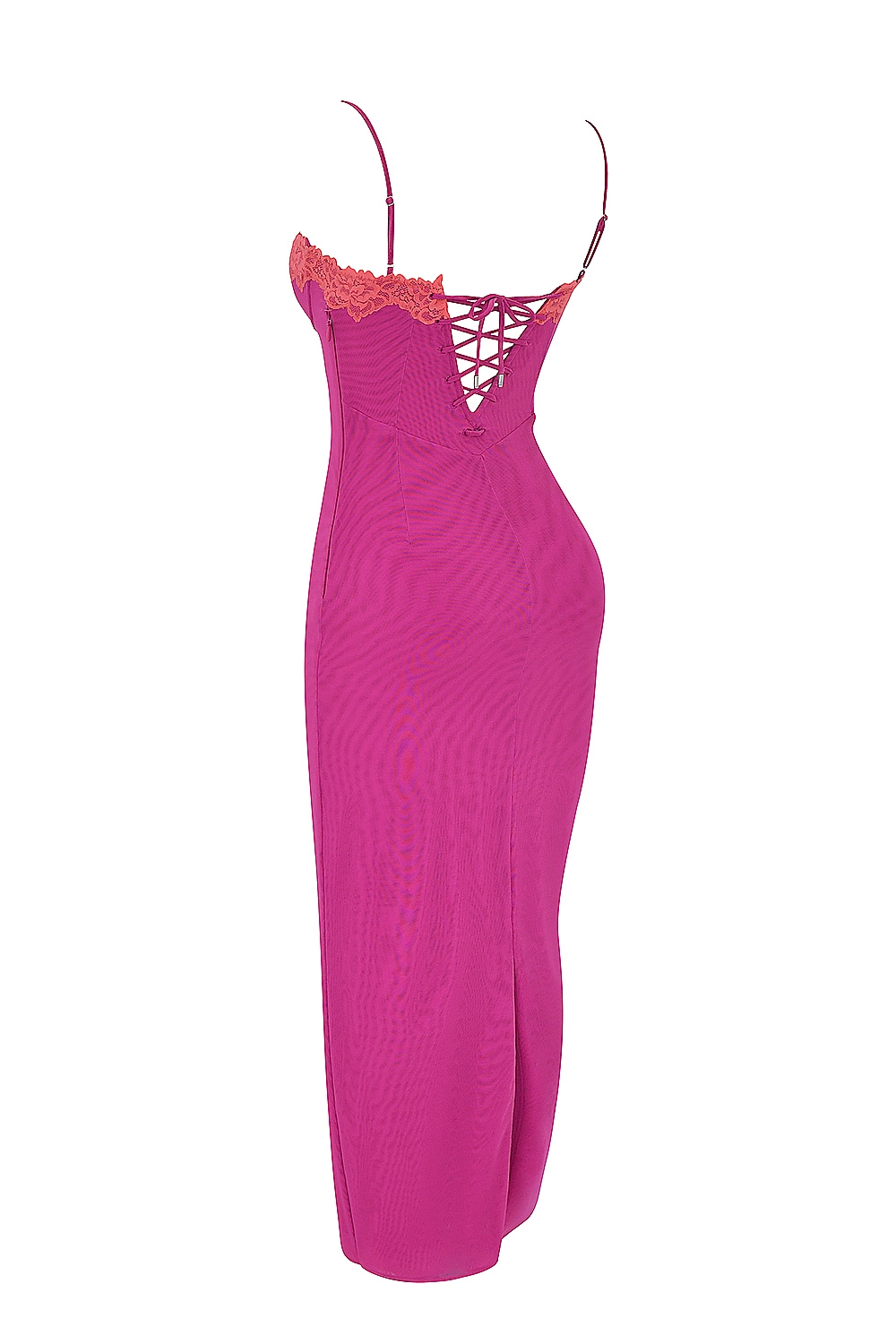 Aiza-Raspberry Lace Trimmed Maxi Dress