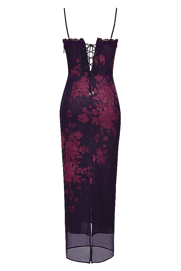 Aiza-Grape Floral Print Maxi Dress
