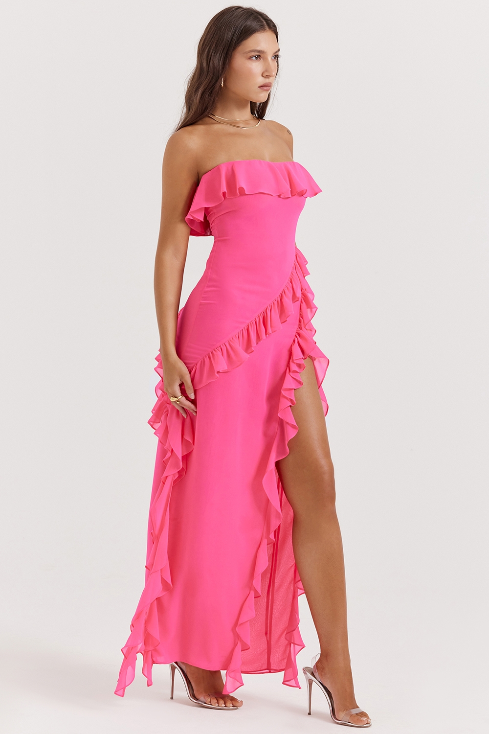 Sarina-Fuchsia Ruffle Maxi Dress