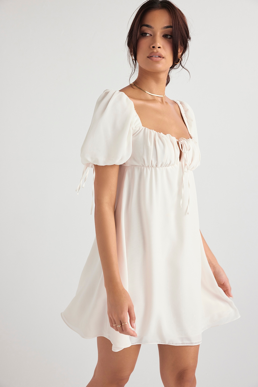 Princess-Ivory Georgette Mini Dress - SALE