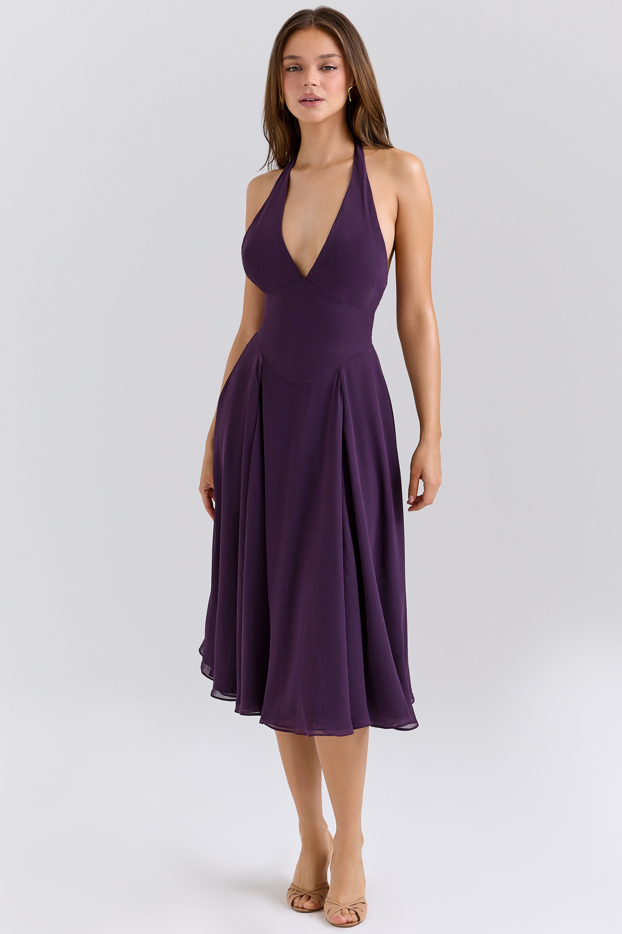 Solada-Grape Georgette Halter Sundress