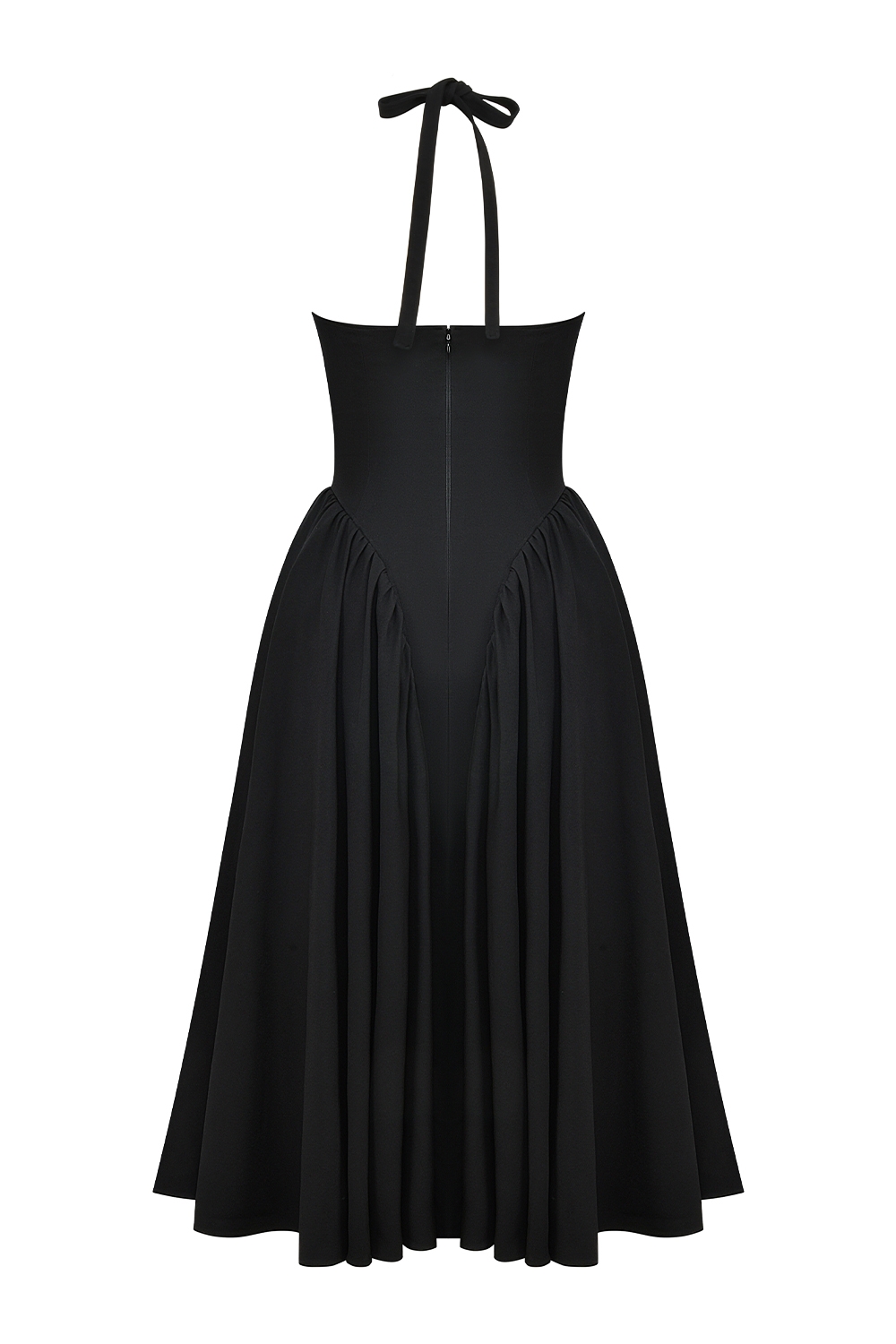 Marilyn-Black Twill Halter Midi Dress