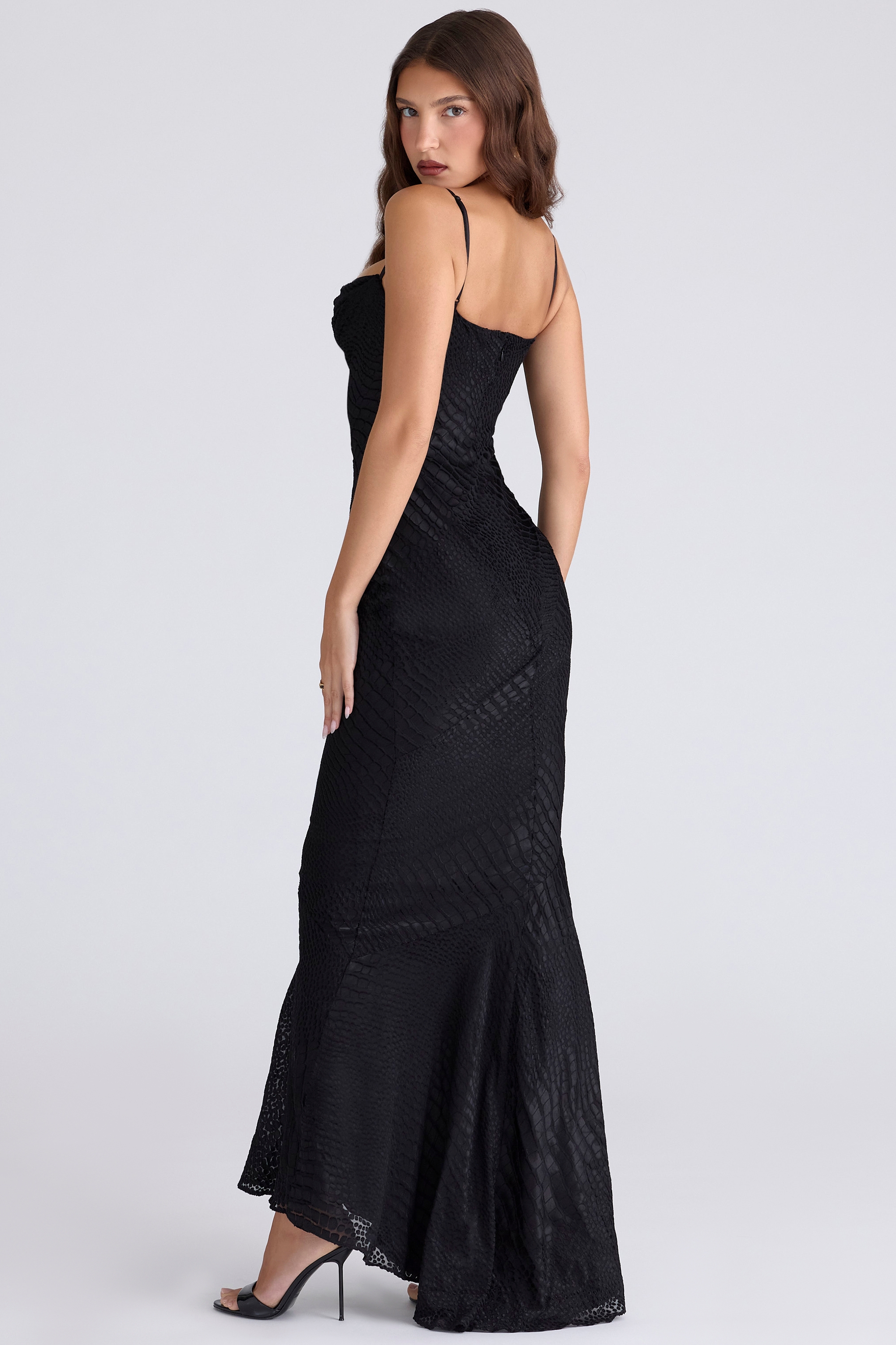 Nalani-Black Devoré Satin Maxi Gown - Limited Edition