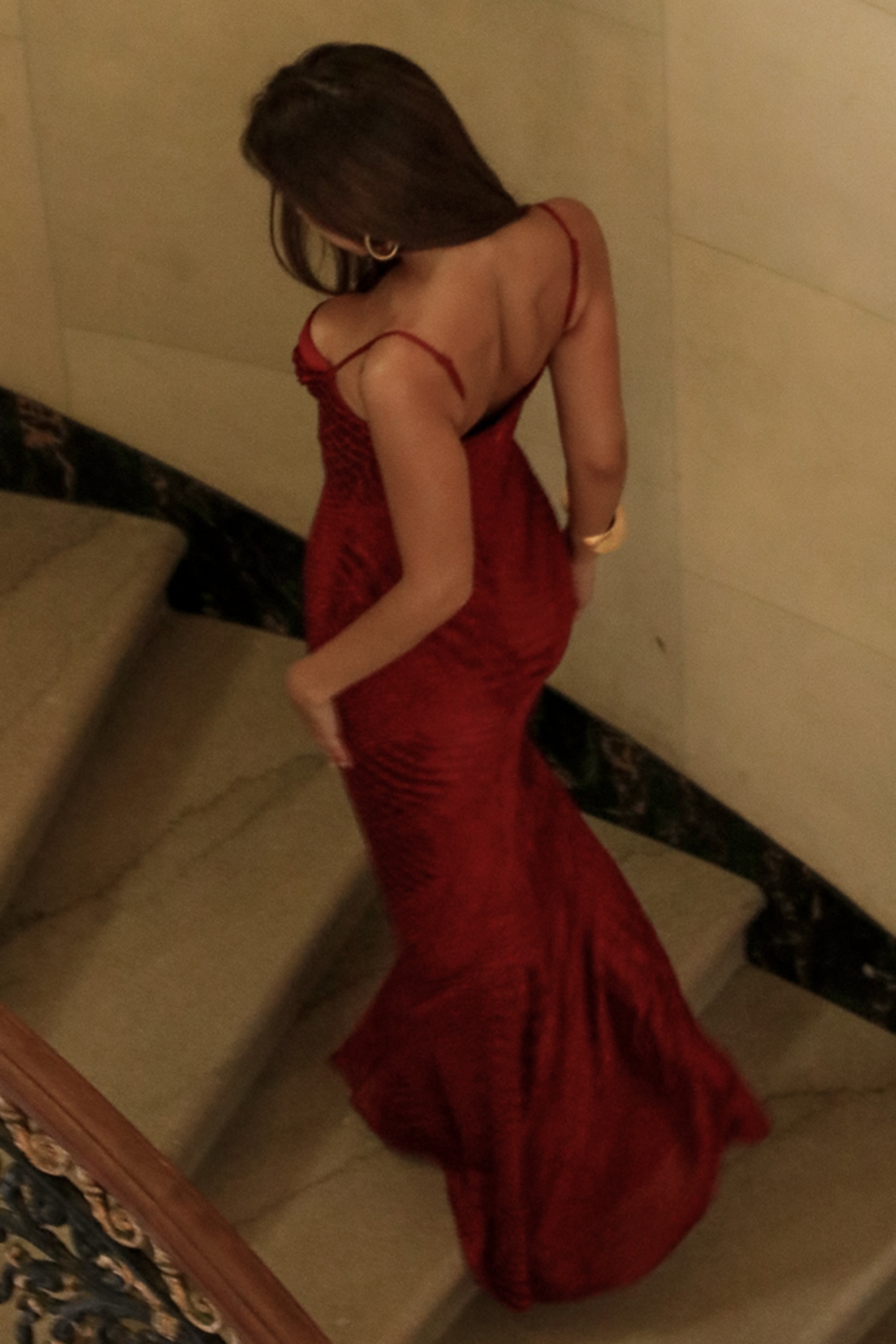 Nalani-Deep Red Devoré Satin Maxi Gown - Limited Edition