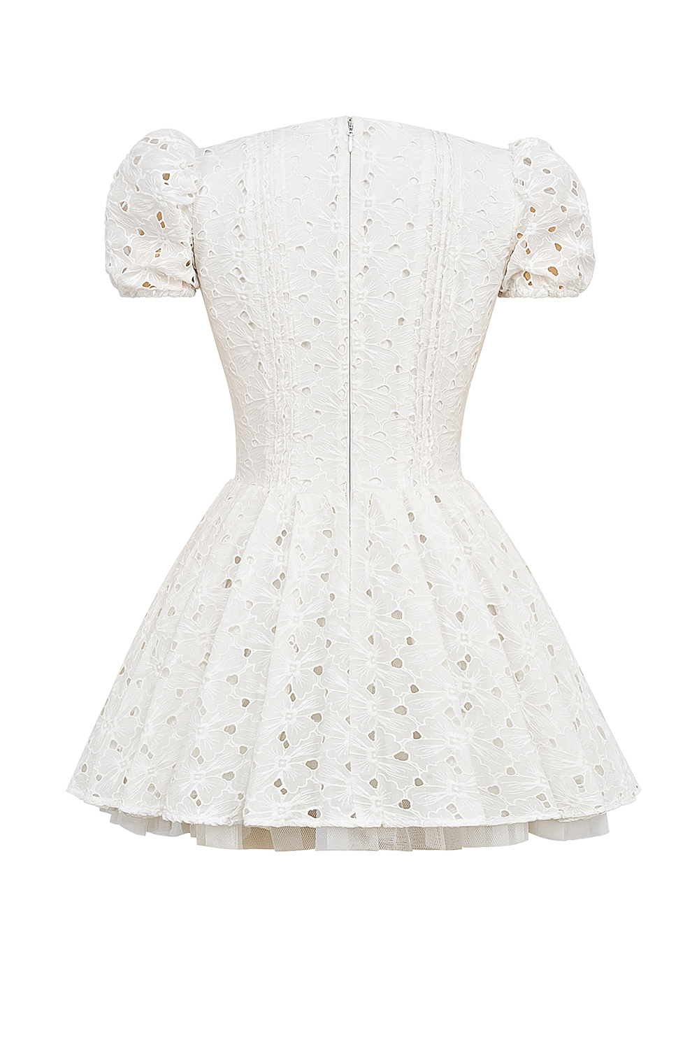 Imani-White Pleated Broderie Anglais Mini Dress