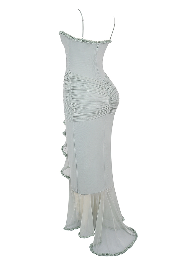 Gabriella-Pistachio Ruffled Front Gown